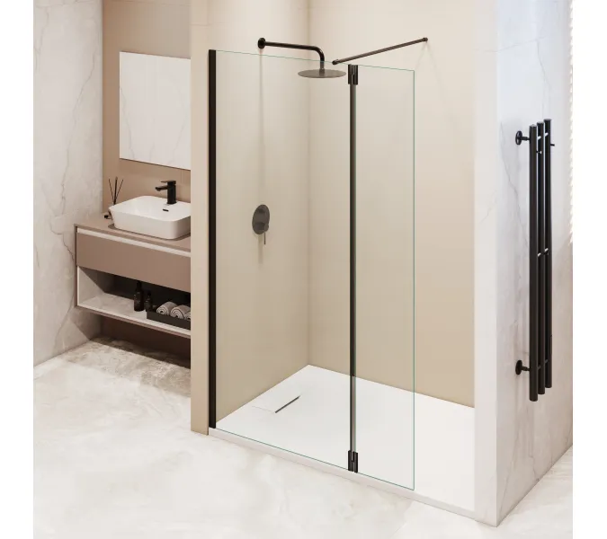 Душевая перегородка RGW WA-050B (WA-002B + Z-070B), Цвет стекла: прозрачное, Цвет профиля (вариация): Черный, Выбрать размер: 60, изображение 5