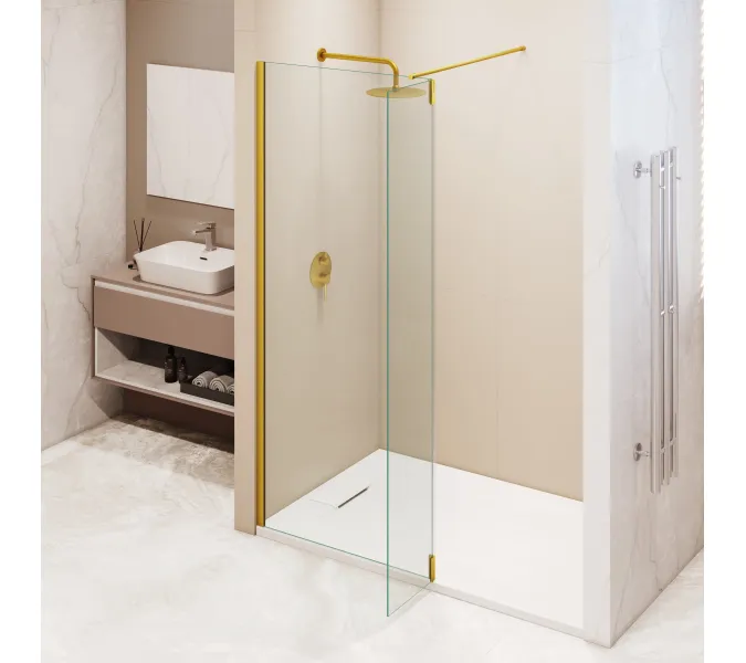 Душевая перегородка RGW WA-050Gb (WA-002Gb + Z-070Gb), Цвет стекла: прозрачное, Цвет профиля (вариация): Золото, Выбрать размер: 80, изображение 6