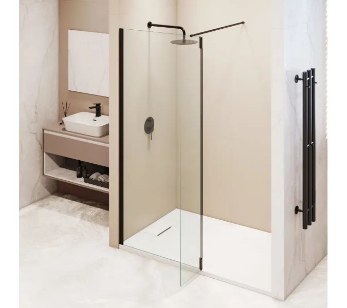 Душевая перегородка RGW WA-050B (WA-002B + Z-070B), Цвет стекла: прозрачное, Цвет профиля (вариация): Черный, Выбрать размер: 60, изображение 6