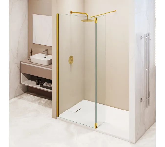 Душевая перегородка RGW WA-050Gb (WA-002Gb + Z-070Gb), Цвет стекла: прозрачное, Цвет профиля (вариация): Золото, Выбрать размер: 80, изображение 7