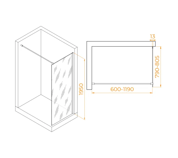 Душевая перегородка RGW WA-010G, Цвет стекла: прозрачное, Цвет профиля (вариация): Золото, Выбрать размер: 80, изображение 3