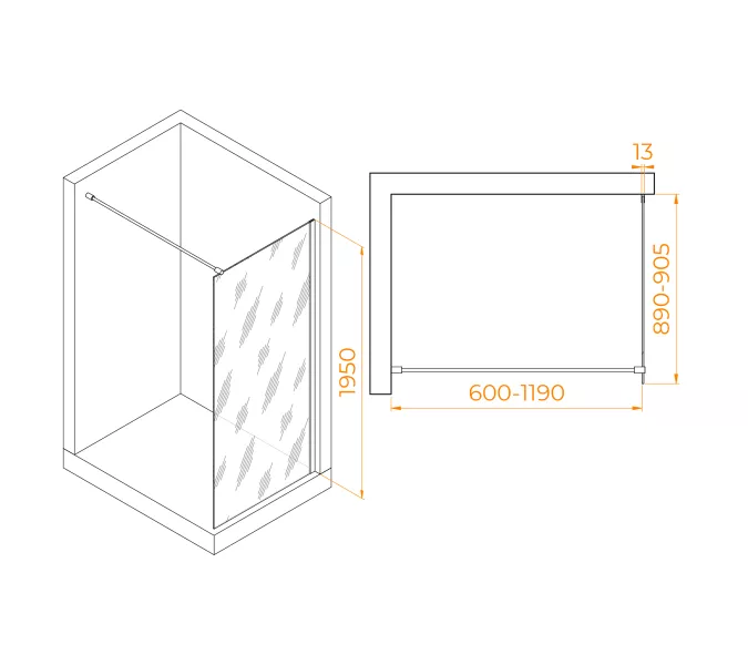 Душевая перегородка RGW WA-010B матовое /черный, Цвет стекла: матовое-сатинат, Цвет профиля (вариация): Черный, Выбрать размер: 90, изображение 5