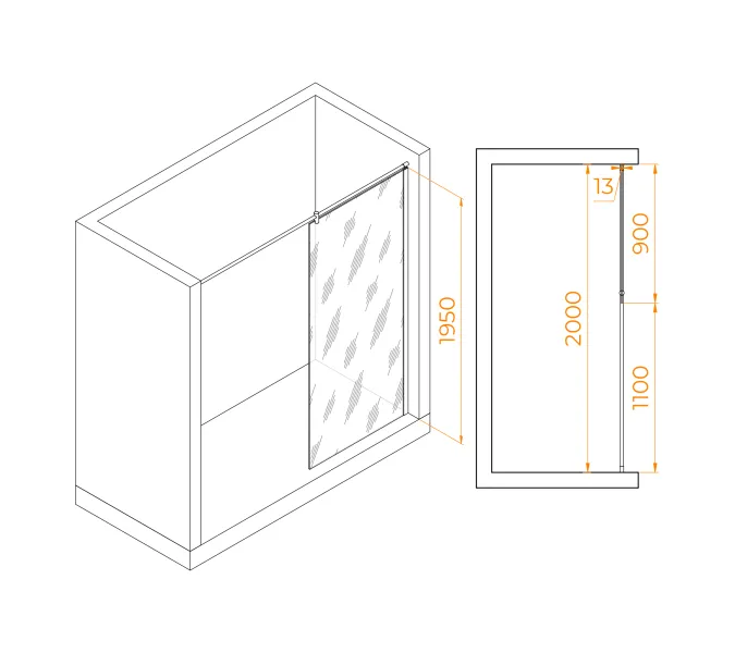 Перегородка для душа RGW WA-034 матовое/хром (8мм), Цвет стекла: матовое-сатинат, Цвет профиля (вариация): Хром, Выбрать размер: 90, изображение 7