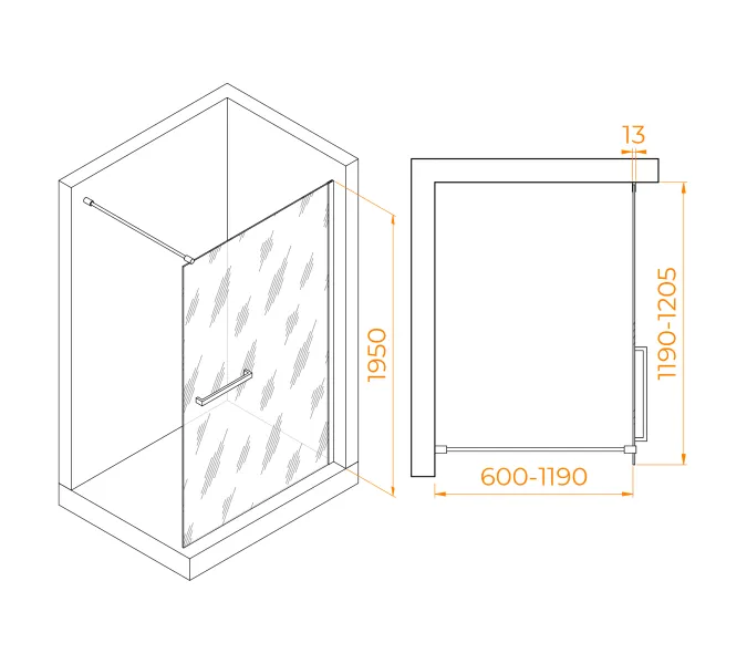 Душевая перегородка RGW WA-040, Цвет стекла: прозрачное, Цвет профиля (вариация): Хром, Выбрать размер: 120, изображение 3