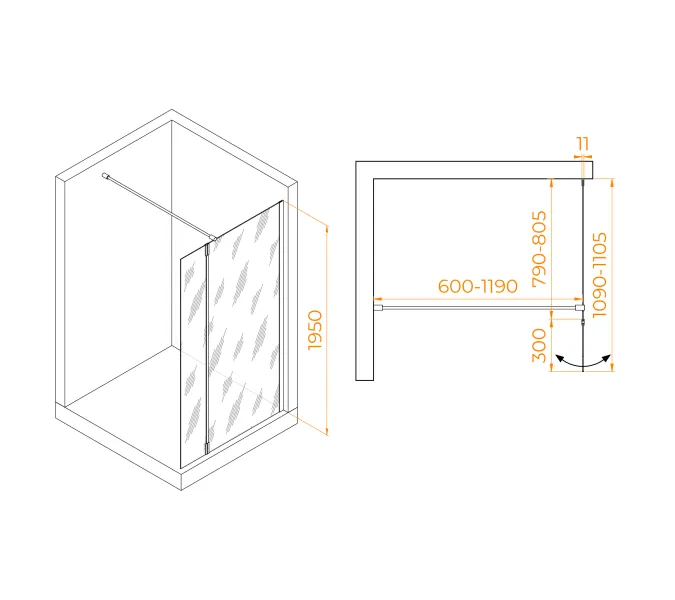 Душевая перегородка RGW WA-050 (WA-002 + Z-070), Цвет стекла: прозрачное, Цвет профиля (вариация): Хром, Выбрать размер: 80, изображение 13