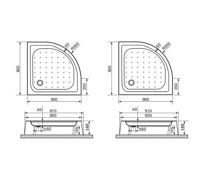Душевой поддон полукруглый RGW LUX/TN-P, Выбрать цвет: Белый, Выбрать размер: 900х900, изображение 9