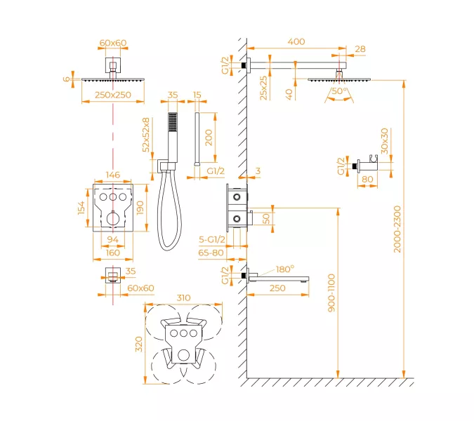 Душевая система встраиваемая RGW SP-371, изображение 13