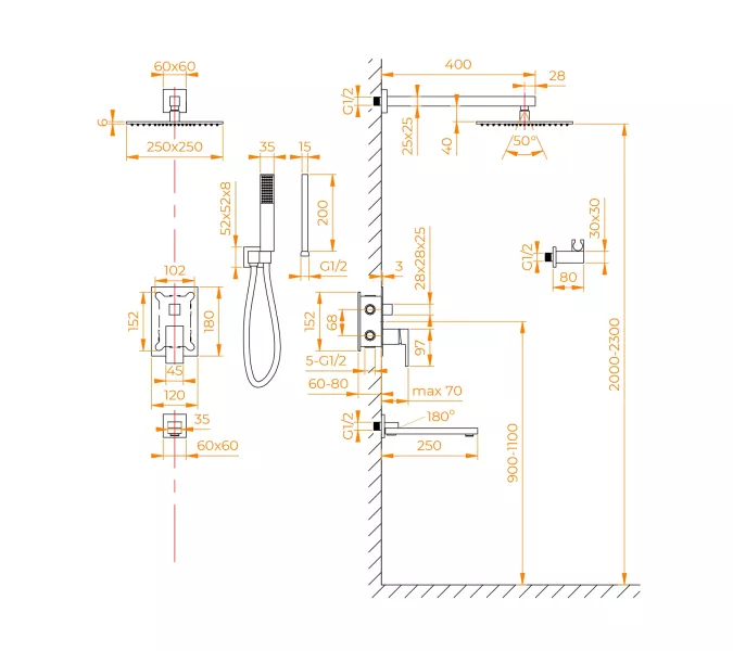 Душевая система встраиваемая RGW SP-56B, Выбрать цвет: Черный, изображение 12