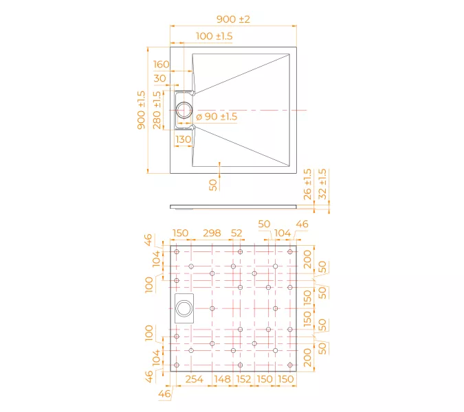 Душевой поддон квадратный RGW TUS-W Белый 90х90, изображение 5