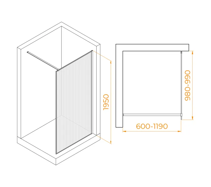 Душевая перегородка RGW WA-08GB  ребристое стекло, Цвет стекла: ребристое, Цвет профиля (вариация): Золото, Выбрать размер: 100, изображение 7