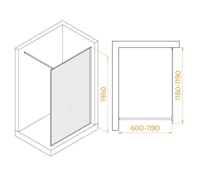 Душевая перегородка RGW WA-08W ребристое стекло, Цвет стекла: ребристое, Цвет профиля (вариация): Белый, Выбрать размер: 120, изображение 7