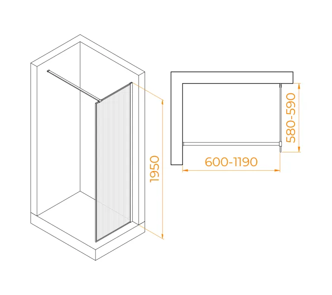 Душевая перегородка RGW WA-08B ребристое стекло, Цвет стекла: ребристое, Цвет профиля (вариация): Черный, Выбрать размер: 60, изображение 7