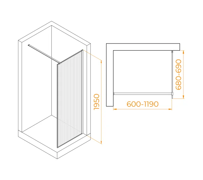 Перегородка для душа RGW WA-08, Цвет стекла: ребристое, Цвет профиля (вариация): Хром, Выбрать размер: 70, изображение 7