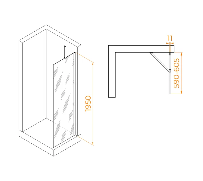 Душевая перегородка RGW WA-102B, Цвет стекла: прозрачное, Цвет профиля (вариация): Черный, Выбрать размер: 60, изображение 3