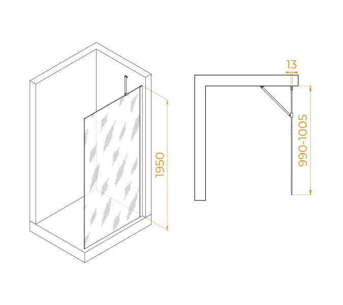 Душевая перегородка RGW WA-110Gb, Цвет стекла: прозрачное, Цвет профиля (вариация): Золото, Выбрать размер: 100, изображение 4