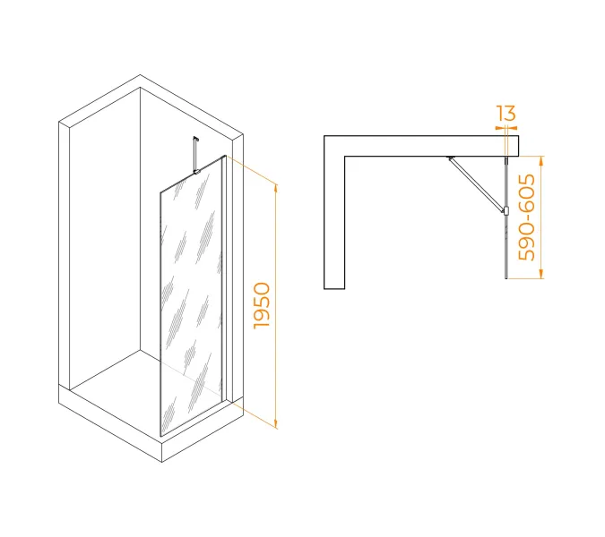 Душевая перегородка RGW WA-110B, Цвет стекла: тонированное, Цвет профиля (вариация): Черный, Выбрать размер: 60, изображение 4