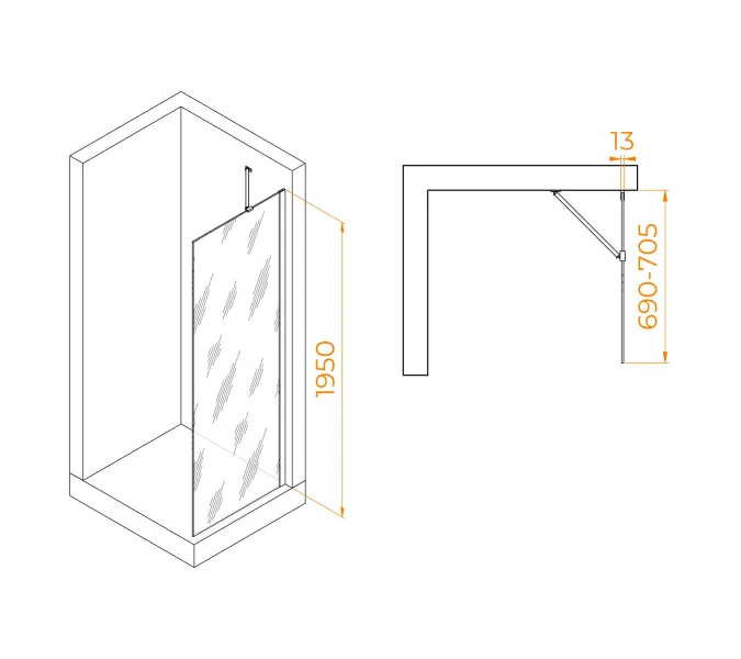 Перегородка для душа RGW WA-110B, Цвет стекла: прозрачное, Цвет профиля (вариация): Черный, Выбрать размер: 70, изображение 3