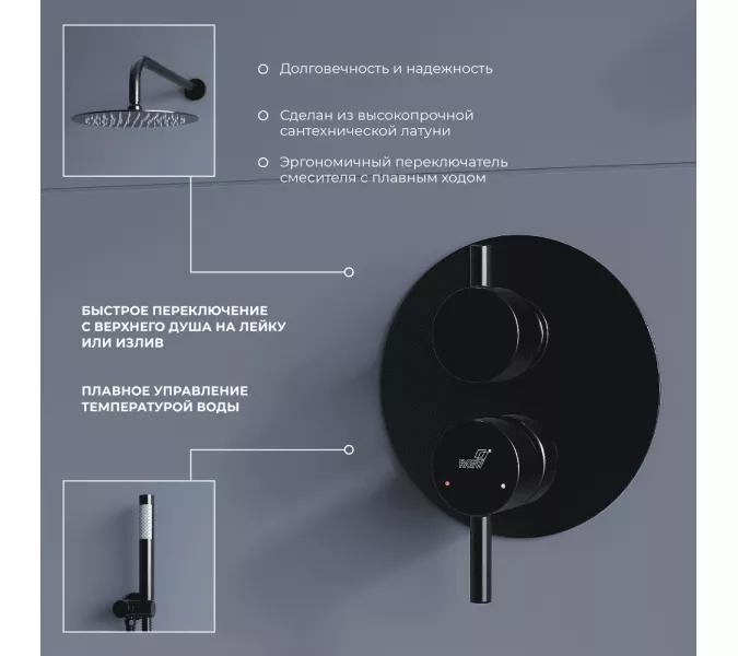 Душевая система встраиваемая RGW SP-55B, Выбрать цвет: Черный, изображение 11