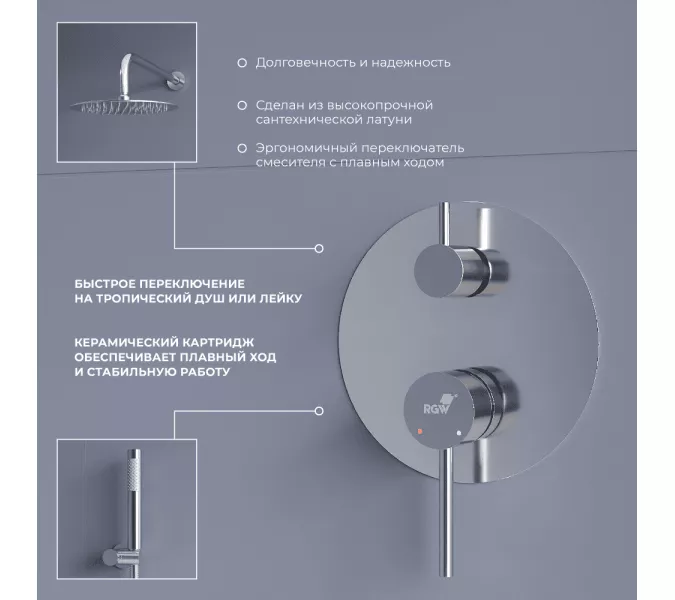 Душевая система встраиваемая RGW SP-52, Выбрать цвет: Хром, изображение 12