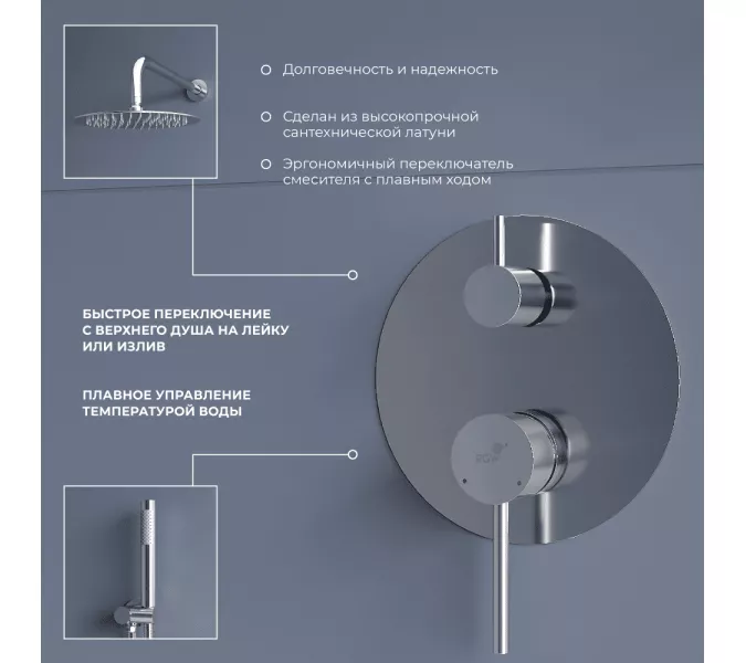 Душевая система встраиваемая RGW SP-55, Выбрать цвет: Хром, изображение 11