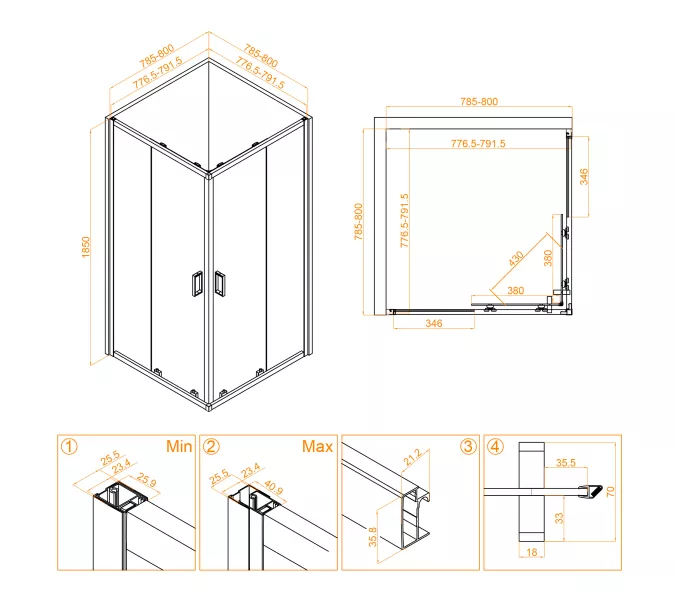 Душевой уголок RGW CL-34, Цвет стекла: прозрачное, Цвет профиля (вариация): Хром, Выбрать размер: 800х800, изображение 8