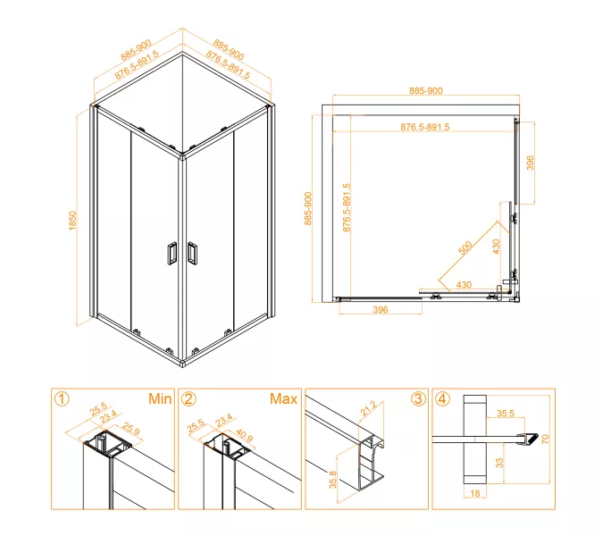 Душевой уголок RGW CL-34B, Цвет стекла: прозрачное, Цвет профиля: Черный, Выбрать размер: 900x900, изображение 10