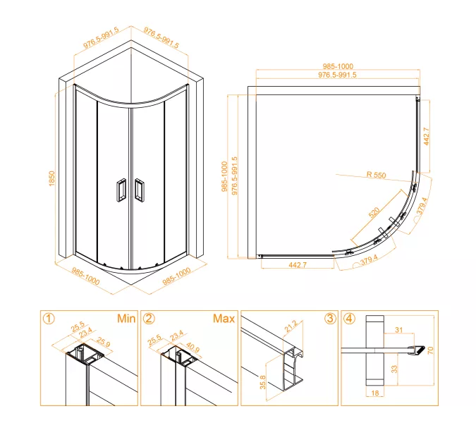 Душевой уголок RGW CL-54, Цвет стекла: прозрачное, Цвет профиля (вариация): Хром, Выбрать размер: 1000x1000, изображение 9