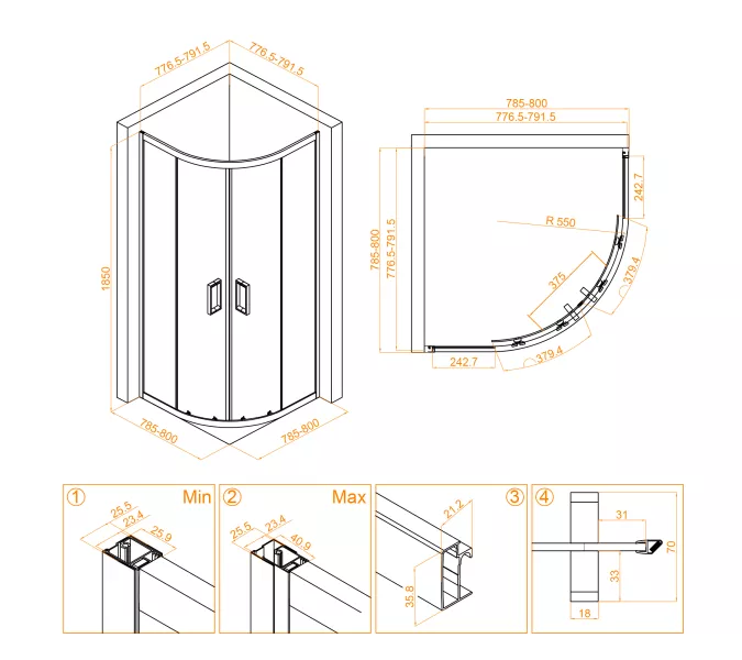 Душевой уголок RGW CL-54, Цвет стекла: прозрачное, Цвет профиля (вариация): Хром, Выбрать размер: 800x800, изображение 9