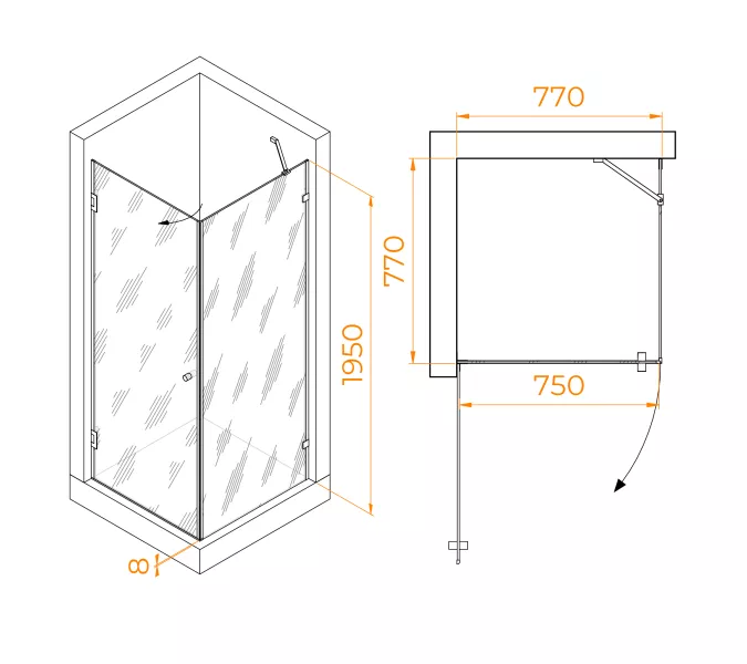 Душевой уголок RGW HO-034, Цвет стекла: прозрачное, Цвет профиля (вариация): Хром, Выбрать размер: 800x800, изображение 3