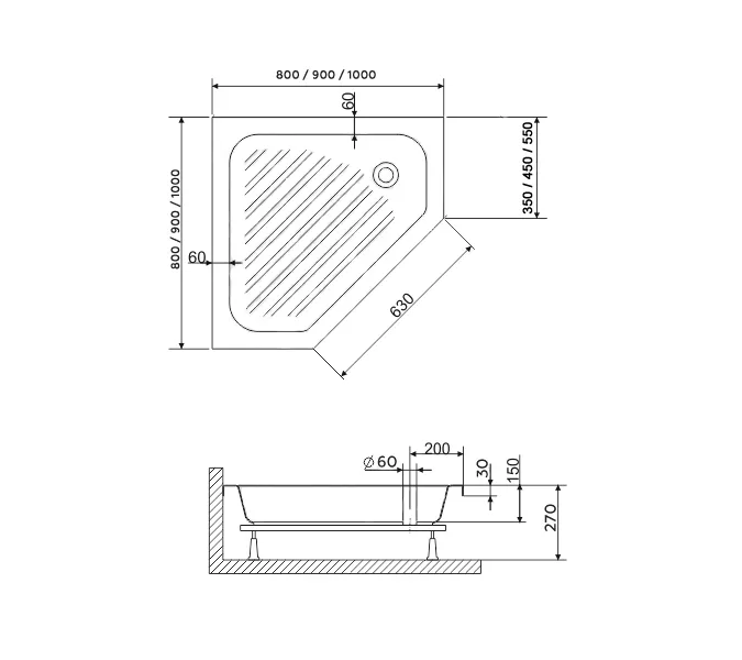 Душевой поддон трапеция RGW BT/CL-S, Выбрать цвет: Белый, Выбрать размер: 1000x1000, изображение 3