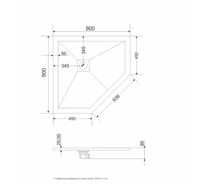 Душевой поддон трапеция RGW ST/T-G Графит, Выбрать цвет: Графит, Выбрать размер: 900x900, изображение 15