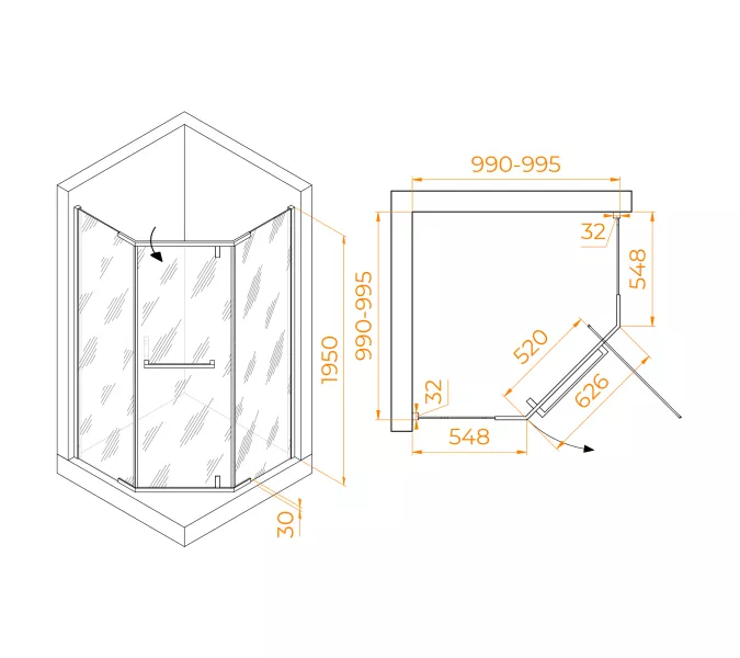 Душевой уголок RGW HO-081B, Цвет стекла: прозрачное, Цвет профиля (вариация): Черный, Выбрать размер: 100x100, изображение 3