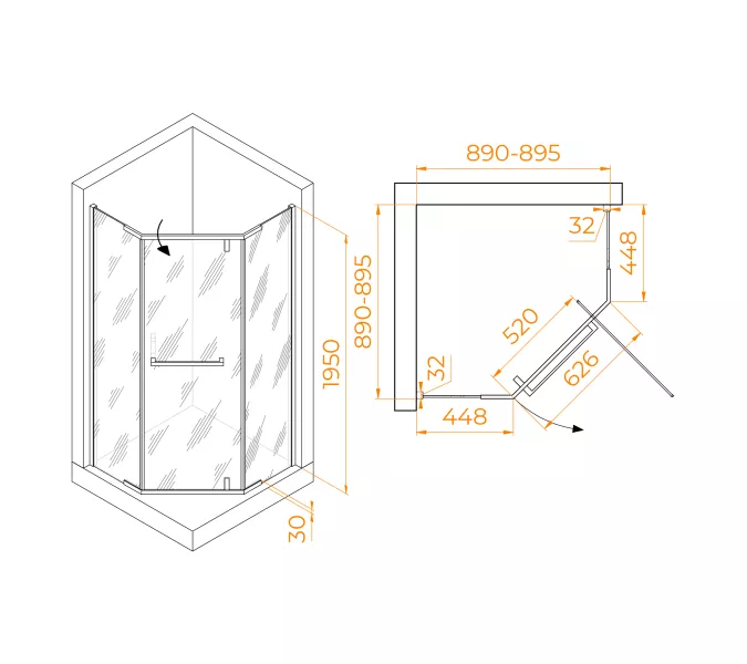 Душевой уголок RGW HO-081B, Цвет стекла: матовое-сатинат, Цвет профиля: Черный, Выбрать размер: 90x90, изображение 5
