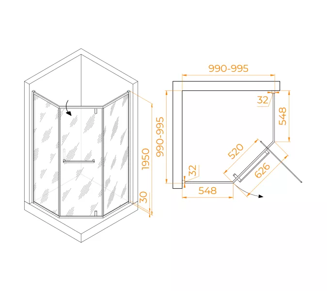 Душевой уголок RGW HO-084B, Цвет стекла: матовое-сатинат, Цвет профиля (вариация): Черный, Выбрать размер: 100x100, изображение 5