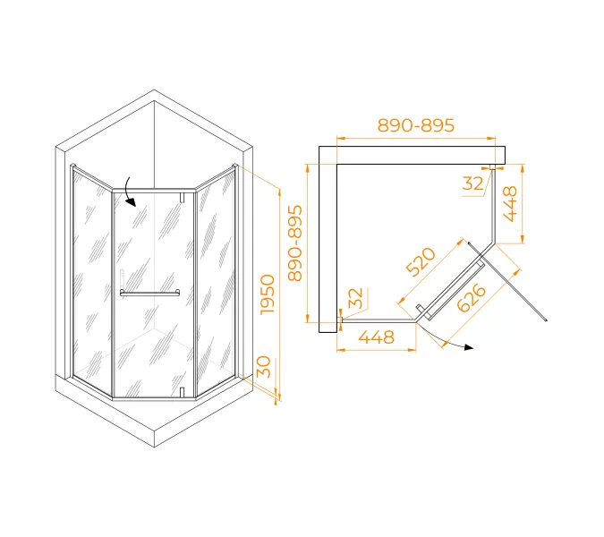 Душевой уголок RGW HO-084, Цвет стекла: матовое-сатинат, Цвет профиля (вариация): Хром, Выбрать размер: 90x90, изображение 6