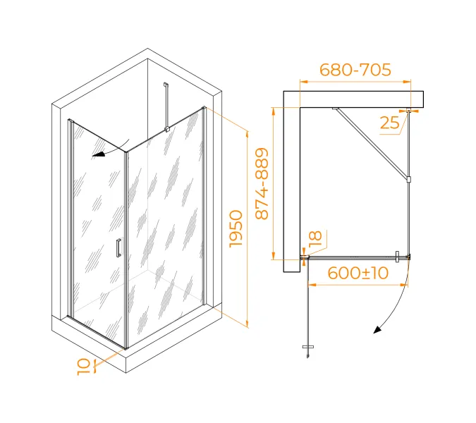 Душевой уголок RGW LE-034 (LE-003 + Z-14), Цвет стекла: прозрачное, Цвет профиля: Хром, Выбрать размер: 700x900, изображение 3