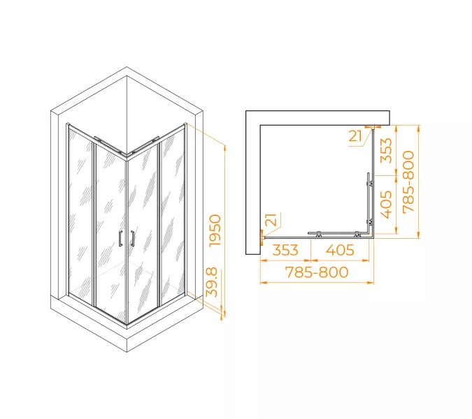Душевой уголок RGW PA-030, Цвет стекла: прозрачное, Цвет профиля (вариация): Хром, Выбрать размер: 80х80, изображение 3