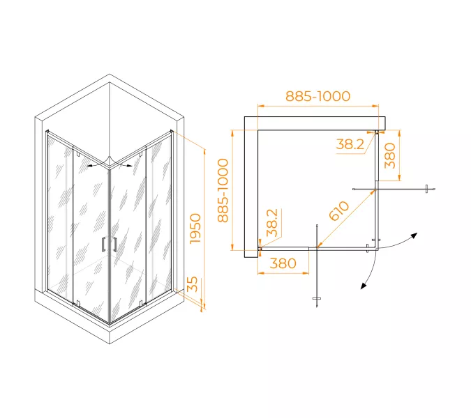 Душевой уголок RGW PA-038, Цвет стекла: прозрачное, Цвет профиля (вариация): Хром, Выбрать размер: 90*90, изображение 3