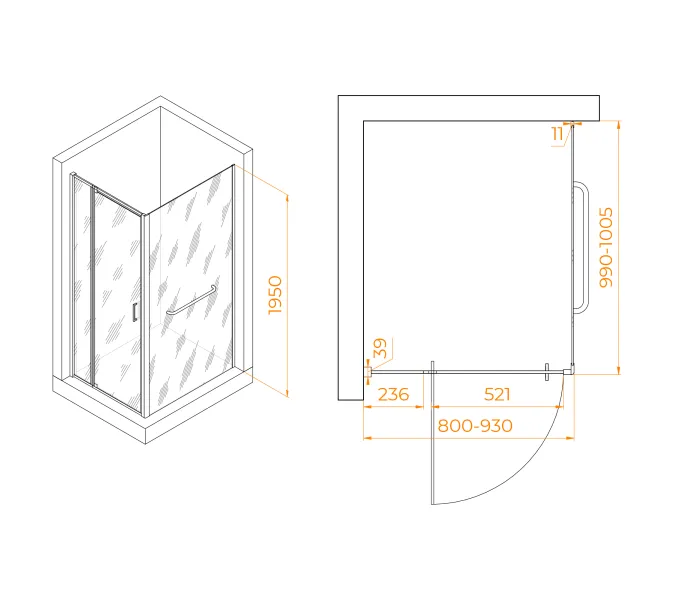 Душевой уголок RGW PA-078-1B (RGW PA-008B + Z-060-2B), Цвет стекла: прозрачное, Цвет профиля (вариация): Черный, Выбрать размер: 800x1000, изображение 3