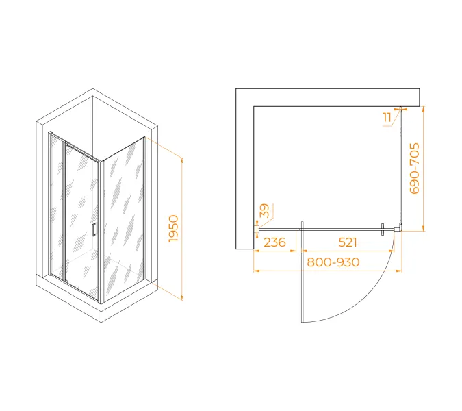Душевой уголок RGW PA-078 (RGW PA-008 + Z-050-2), Цвет стекла: прозрачное, Цвет профиля (вариация): Хром, Выбрать размер: 800*700, изображение 2