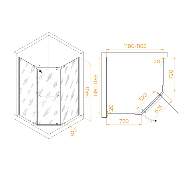 Душевой уголок RGW PA-081B матовое, Цвет стекла: матовое-сатинат, Цвет профиля (вариация): Черный, Выбрать размер: 120х120, изображение 3
