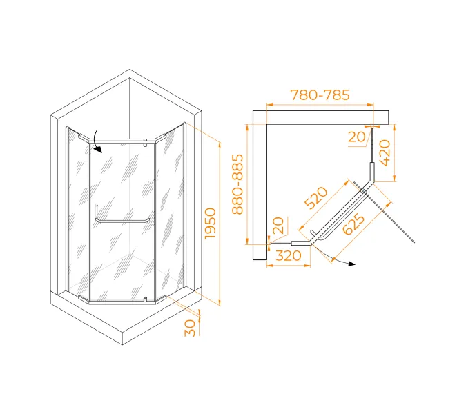 Душевой уголок RGW PA-091B, Цвет стекла: прозрачное, Цвет профиля (вариация): Черный, Выбрать размер: 90х80, изображение 3