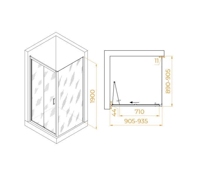 Душевой уголок RGW PA-132B (PA-21B+Z-050-5B), Цвет стекла: прозрачное, Цвет профиля (вариация): Черный, Выбрать размер: 90x90, изображение 5