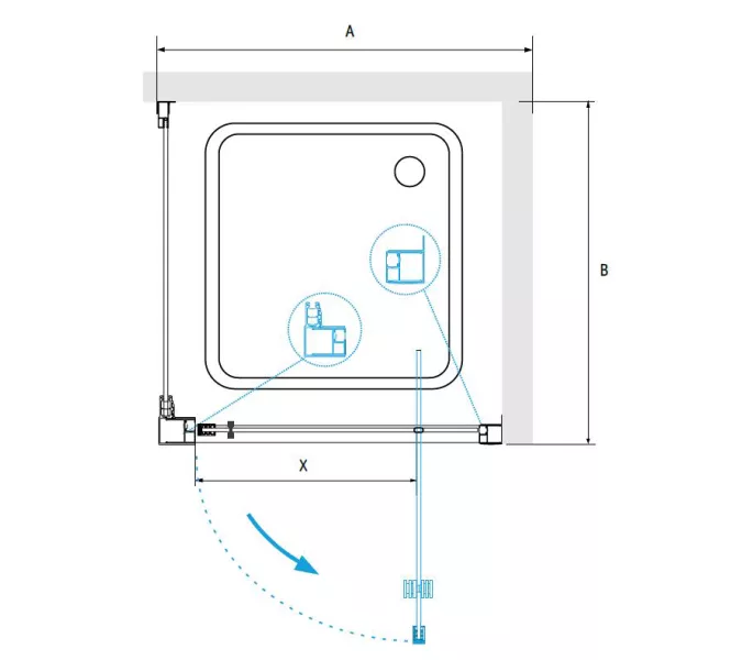Душевой уголок RGW PA-135-1 (PA-105 + Z-060-1) прозрачное/хром, Цвет стекла: прозрачное, Цвет профиля: Хром, Выбрать размер: 1000x1000, изображение 3
