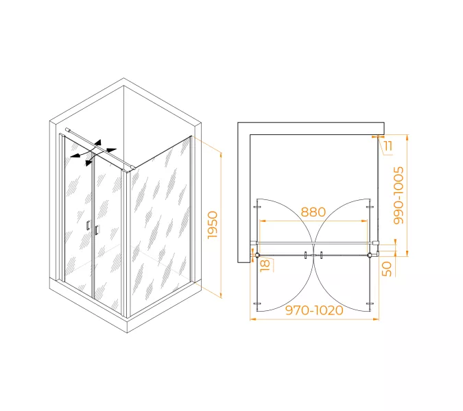 Душевой уголок RGW PA-134 (PA-104+Z-050-2+O-104), Цвет стекла: прозрачное, Цвет профиля: Хром, Выбрать размер: 1000x1000, изображение 3