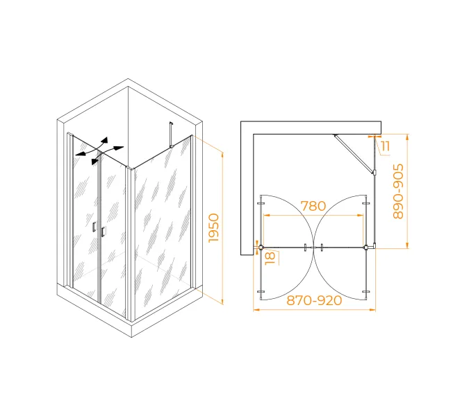 Душевой уголок RGW PA-134 (PA-104+Z-050-2+O-204), Цвет стекла: прозрачное, Цвет профиля: Хром, Выбрать размер: 900x900, изображение 3