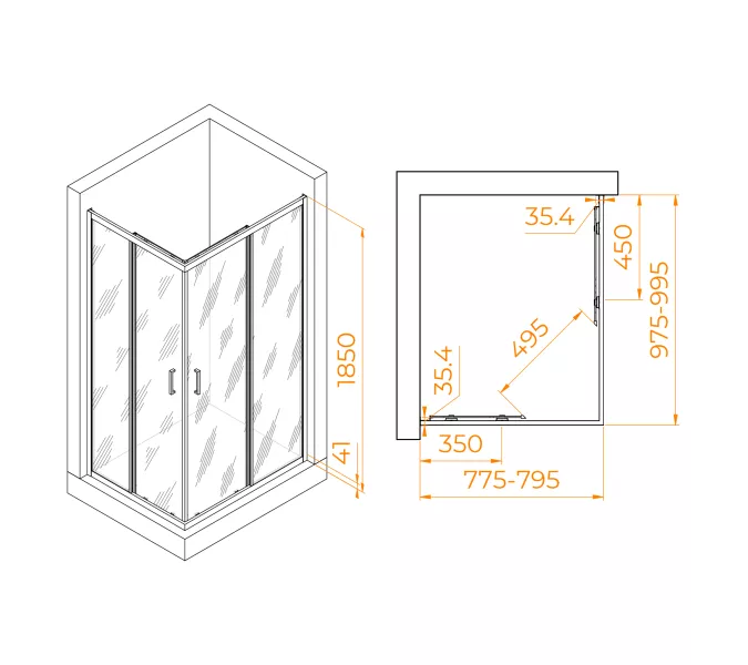 Душевой уголок RGW PA-146B, Цвет стекла: прозрачное, Цвет профиля (вариация): Черный, Выбрать размер: 80x100, изображение 7