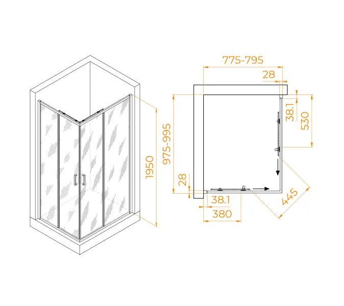 Душевой уголок RGW PA-246B, Цвет стекла: прозрачное, Цвет профиля (вариация): Черный, Выбрать размер: 80x100, изображение 4