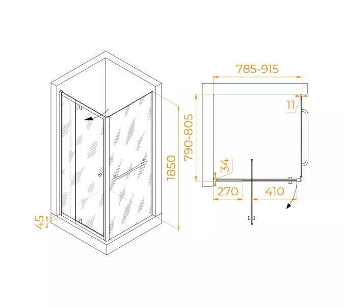 Душевой уголок RGW PA-32-1 (PA-02 + Z-060-1), Цвет стекла: прозрачное, Цвет профиля (вариация): Хром, Выбрать размер: 800x800, изображение 3