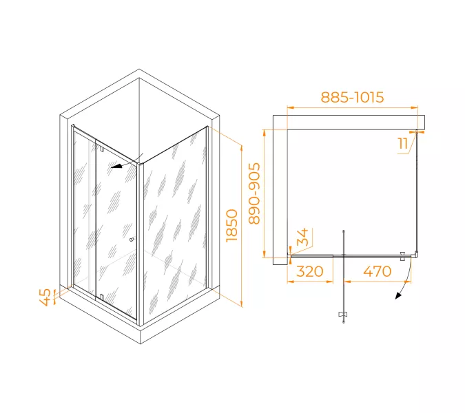 Душевой уголок RGW PA-32B (PA-02B + Z-050-1B), Цвет стекла: прозрачное, Цвет профиля (вариация): Черный, Выбрать размер: 900x900, изображение 3
